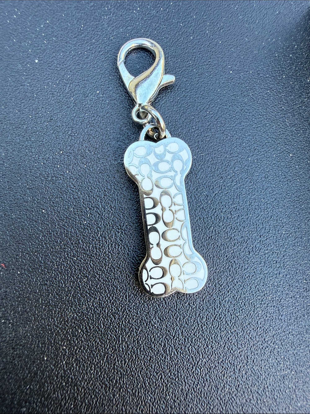 Coach Silver Bone-Shaped Dog Tag Charm with Lobster Clasp